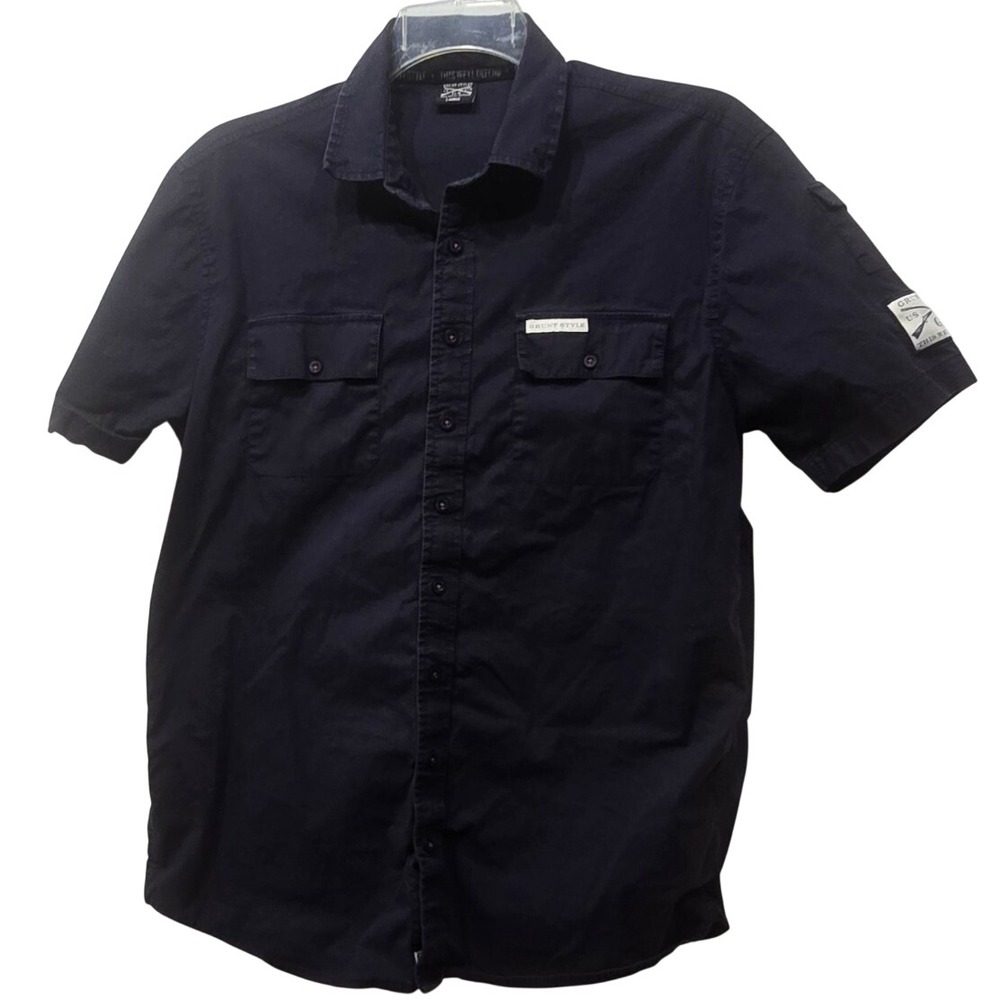 Grunt Style Mens Large Navy Blue Short Sleeve Button Down Tactical Shirt GS 1776